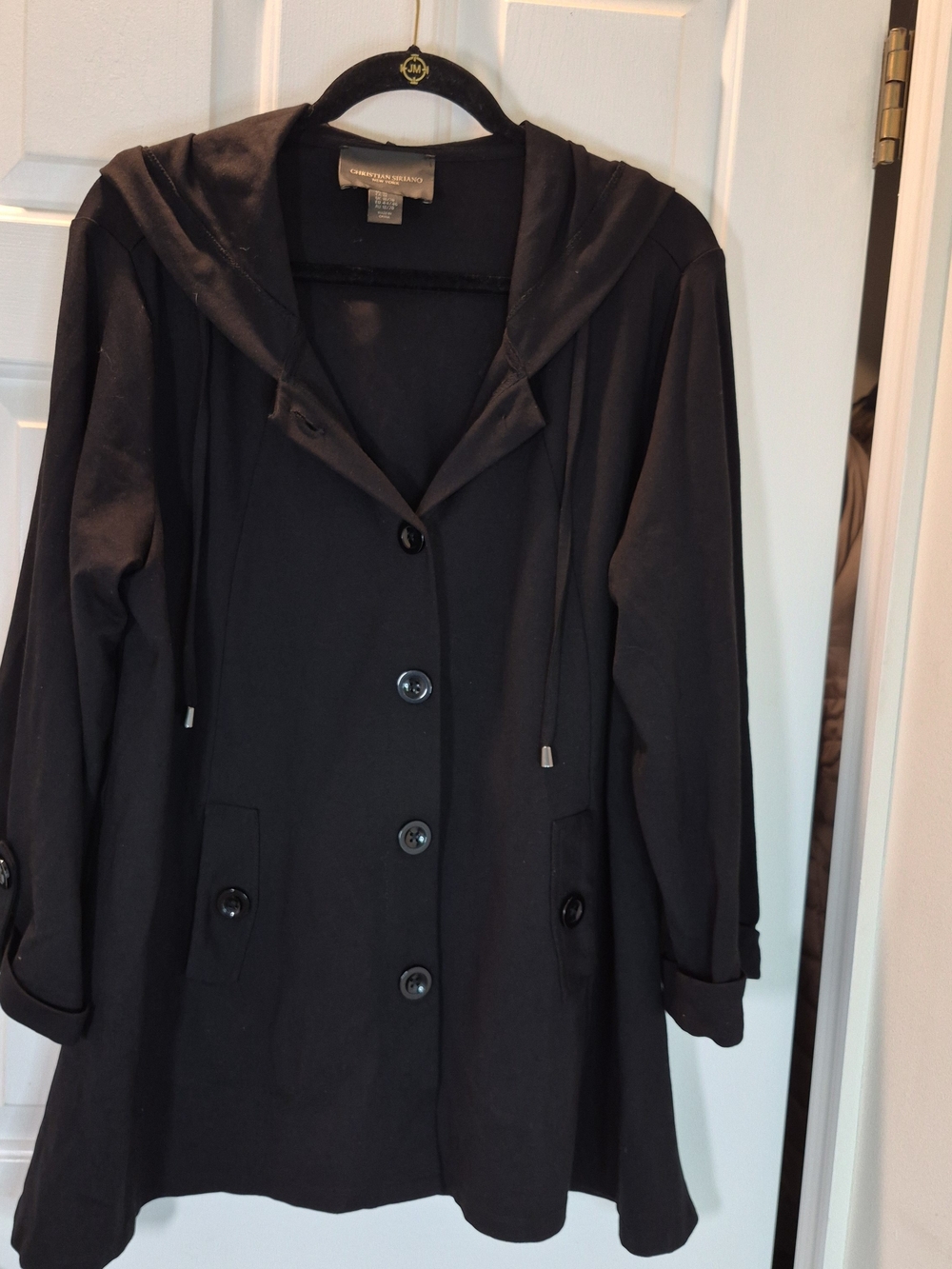 Christian Siriano Black Hooded Button-Front Trench Coat